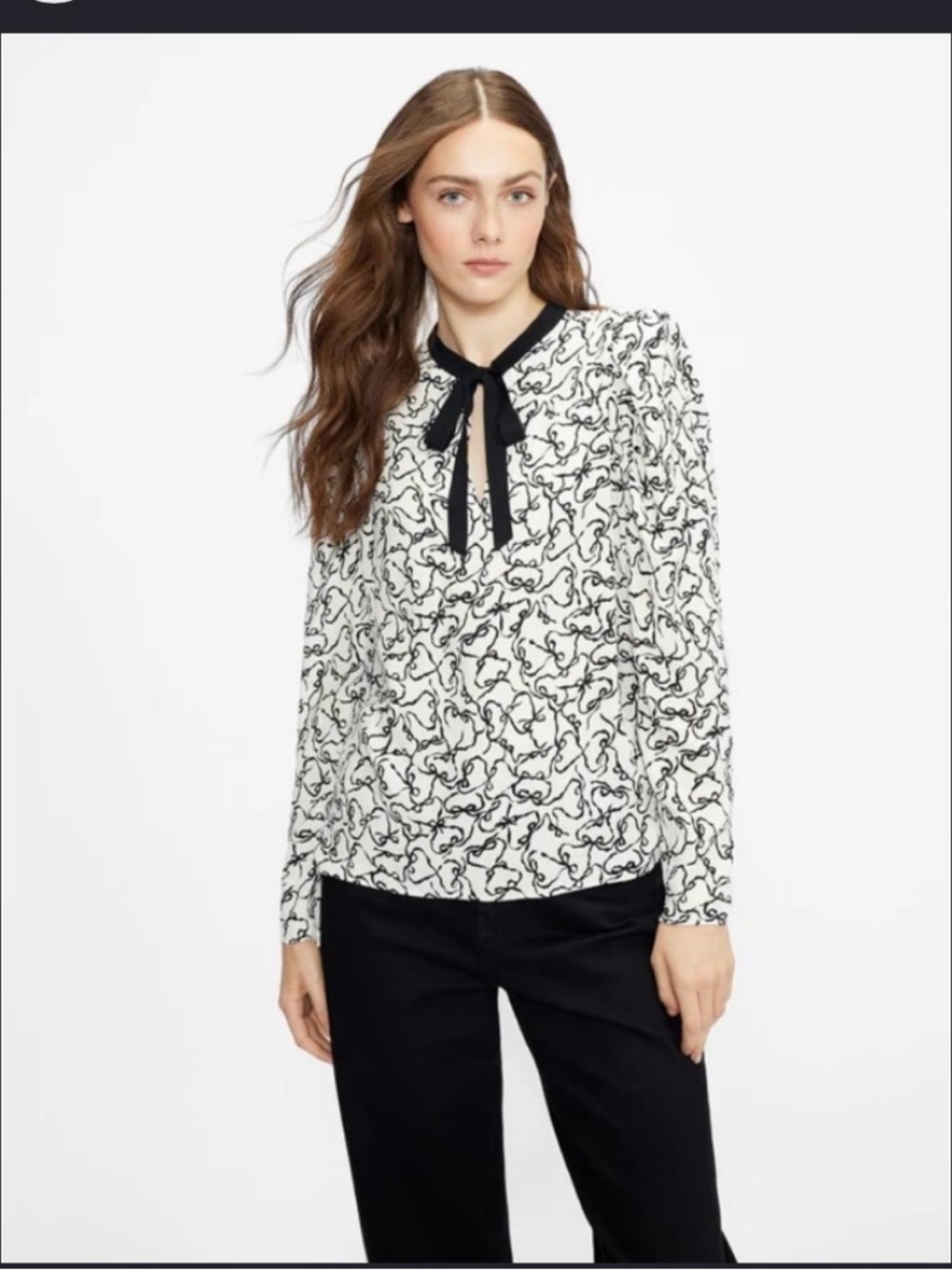 LOFT blouse size S  Black & White Bow-Tie Print Blouse